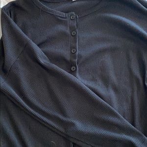 Black quarter button up thermal T-Shirt
